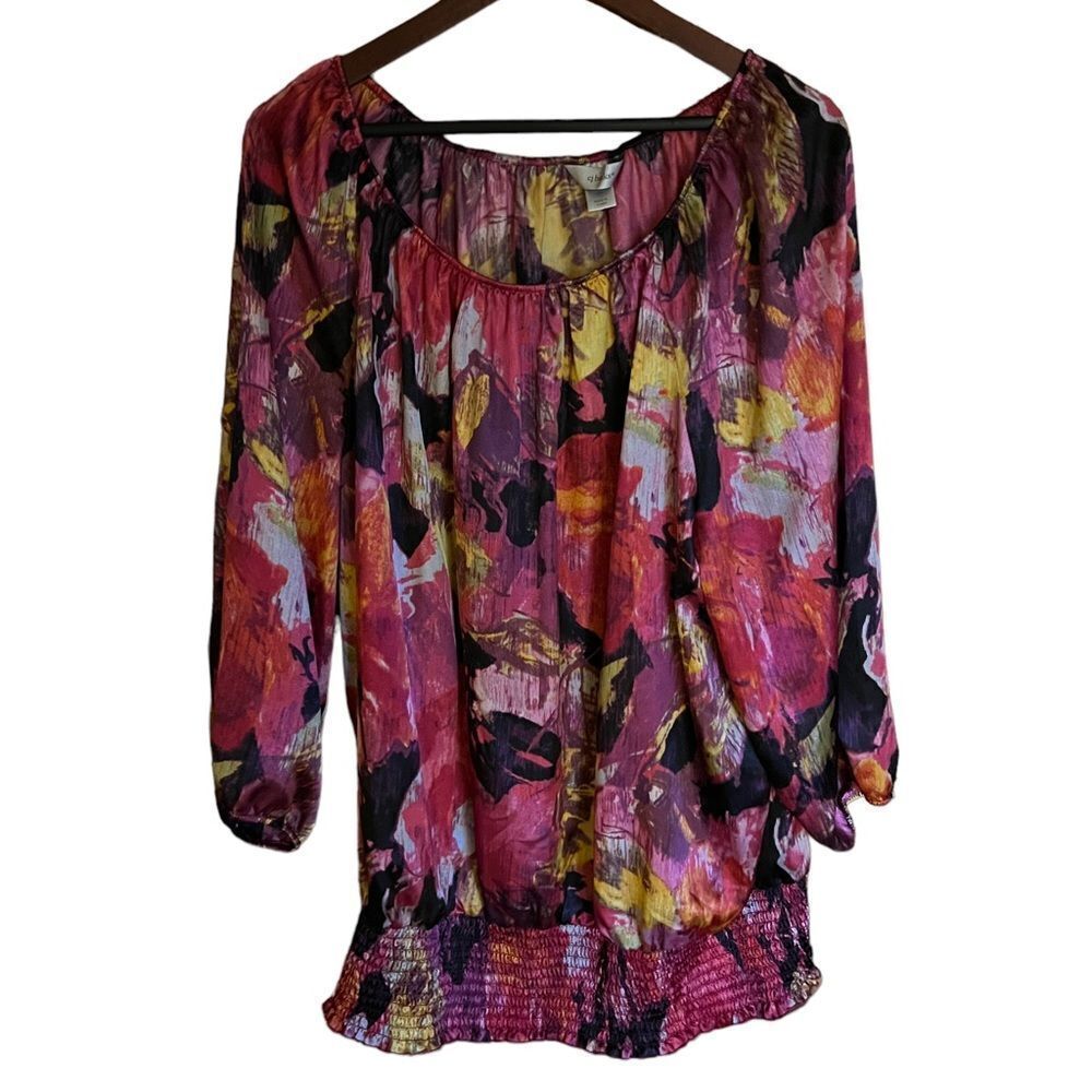 CJ Banks abstract print multicolored blouse with watercolor design size 2X